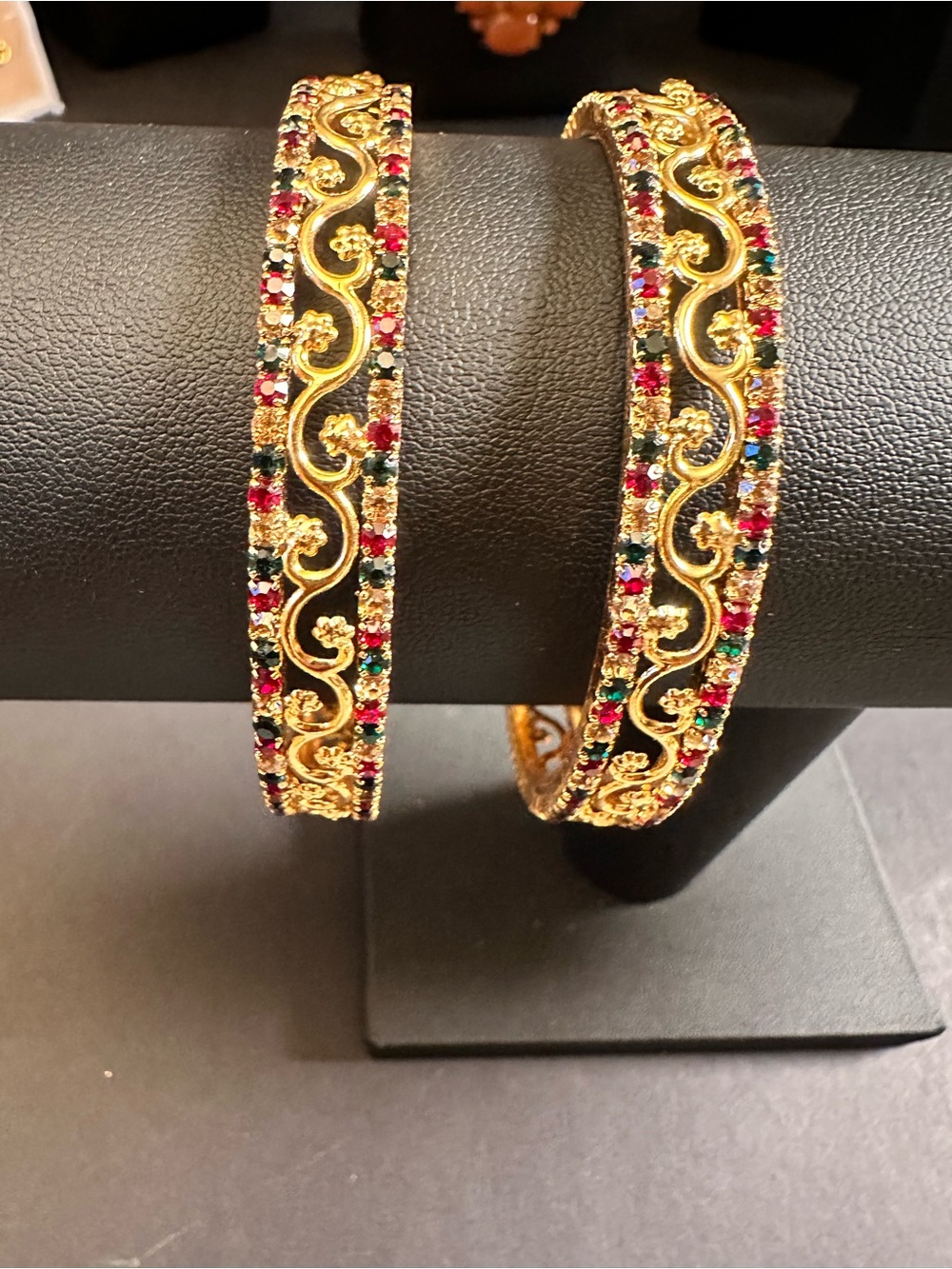 Traditional Indian multi-Stoned Bangle set of 2 Size 7.5